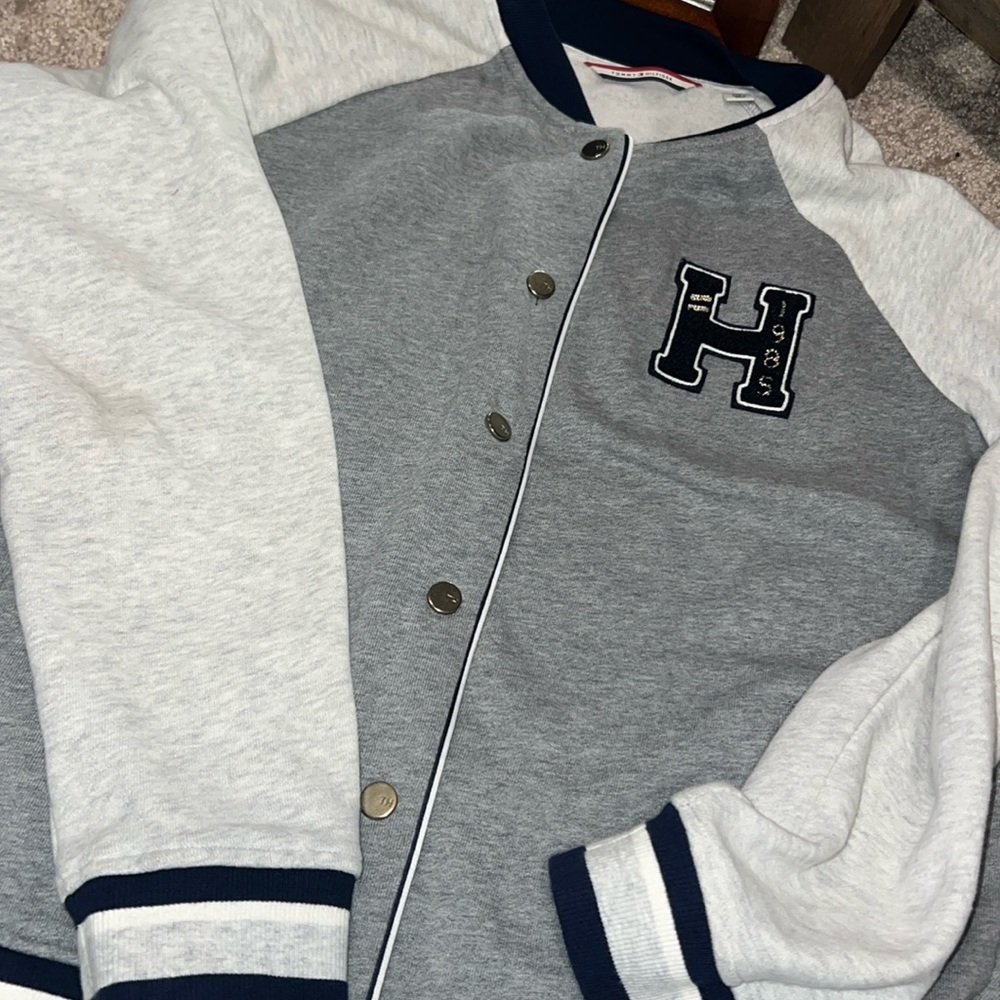 Womens large button up Tommy Hilfiger varsity sweatshirt